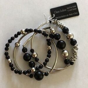 Elegant Black and Silver Bracelet Set with Beaded and Metallic Designs